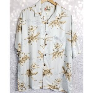 Hilo Hattie Shirt Men Size XL Light Blue Hawaiian Tropical Print